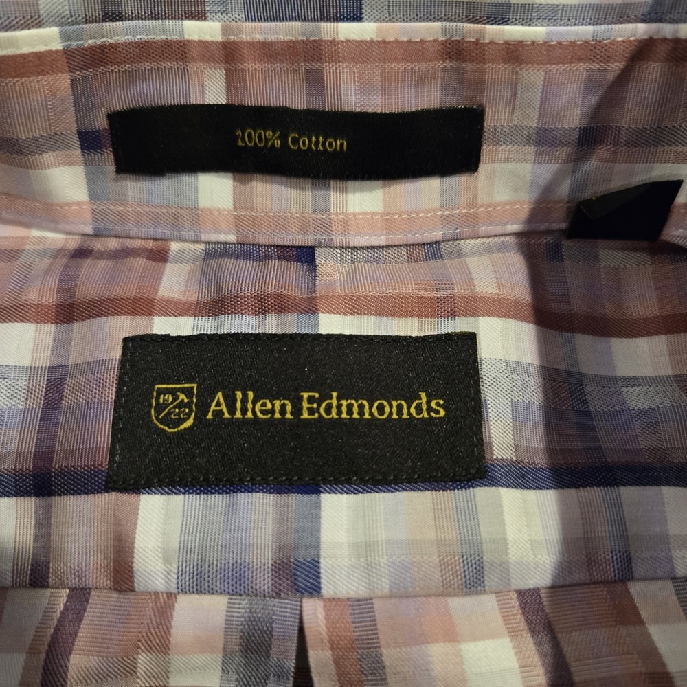 Allen Edmonds Lilac White Plaid Button Down 100% Cotton Men's Shirt Size XXL 2XL - Picture 4 of 13